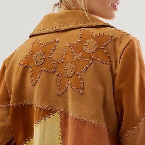 Free People We the Free Flowers on the Wall Suede Patchwork Jacket NWOT - Picture 4 of 9